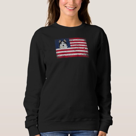 Sweatshirt Drapeau américain Husky Dog drôle 4 juillet Chien  (Devant)