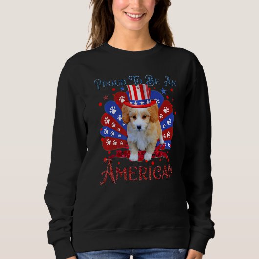 Sweatshirt Drapeau américain mignon Shih Poo 4 juillet heureu (Devant)