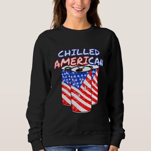 Sweatshirt Drapeau américain réfrigéré Cold Beer 4 juillet (Devant)