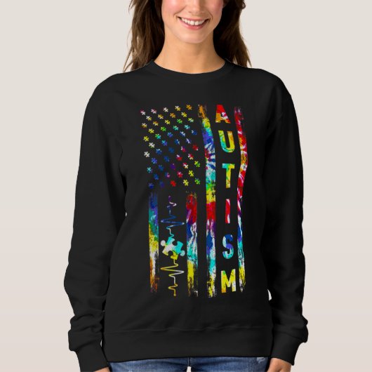 Sweatshirt Drapeau américain Tie Dye Sensibilisation sur l'au (Devant)
