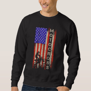 Sweatshirt Drapeau américain vintage Motocross Dirt Bike Silh