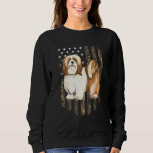 Sweatshirt Drapeau Camo Américain Lhasa Apsos 4 juillet États