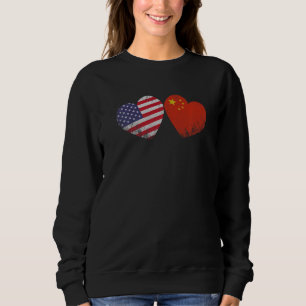 Sweatshirt Drapeau chinois américain de coeur Hérite de famil