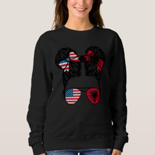 Sweatshirt Drapeau semi-américain demi-albanais fille USA Alb