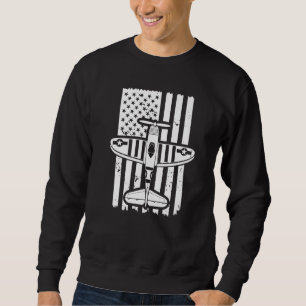 Sweatshirt Drapeau USA Biplan Vintage Pilote Avion 9