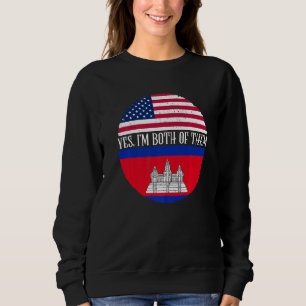 Sweatshirt Drapeaux Vintage USA et Cambodge Oui, j'en suis l