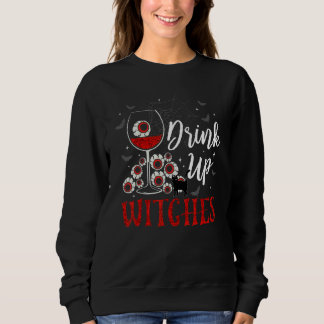 Sweatshirt Drink Up Witches Eyeball Wine Glasses Spooky Seaso
