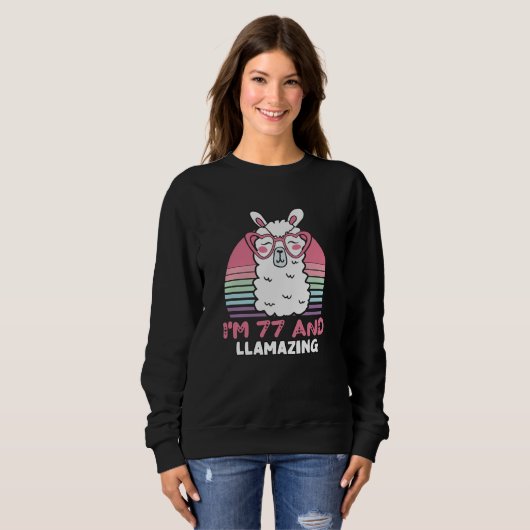 Sweatshirt Drôle Adorable Llama 77e Anniversaire Cadeau Pour (Devant entier)