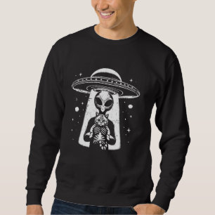 Sweatshirt Drôle Alien UFO tenant un Cat Graphic