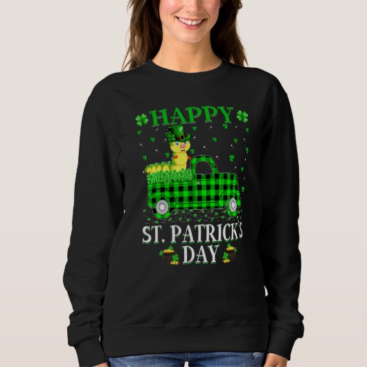 Sweatshirt Drôle Buffalo Plaid Green Truck Caterpillar St Pat (Devant)