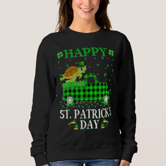Sweatshirt Drôle Buffalo Plaid Green Truck Sea Turtle St Part (Devant)
