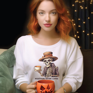 Sweatshirt Drôle cauchemar d'Halloween avant squelette de caf