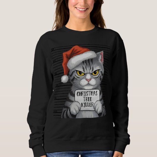 Sweatshirt Drôle chat Noël Arbre Tueur femmes (Devant)