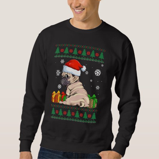 Sweatshirt Drôle chien mignon Carlin Santa Hat laide Noël Swe (Devant)