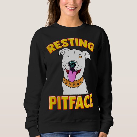Sweatshirt Drôle Chien Pitbull Repose Visage Pot Pour Hommes (Devant)
