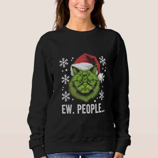 Sweatshirt Drôle de chat de Noël Ew personnes amateurs de cha (Devant)