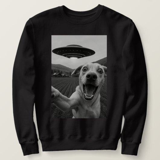 Sweatshirt Drôle de selfie de chien alien UFO - Chat cool et (Design devant)