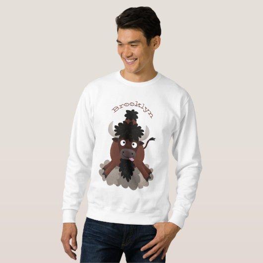 Sweatshirt Drôle dessin animé de bison de buffle (Devant entier)
