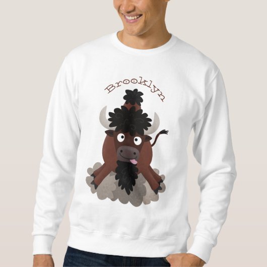 Sweatshirt Drôle dessin animé de bison de buffle (Devant)