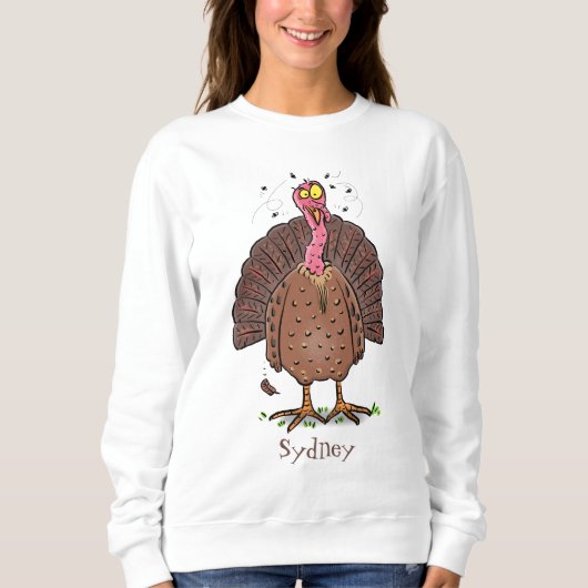 Sweatshirt Drôle dinde marron de la ferme avec des mouches de (Devant)