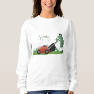 Sweatshirt Drôle grenouille verte tondre la pelouse dessin