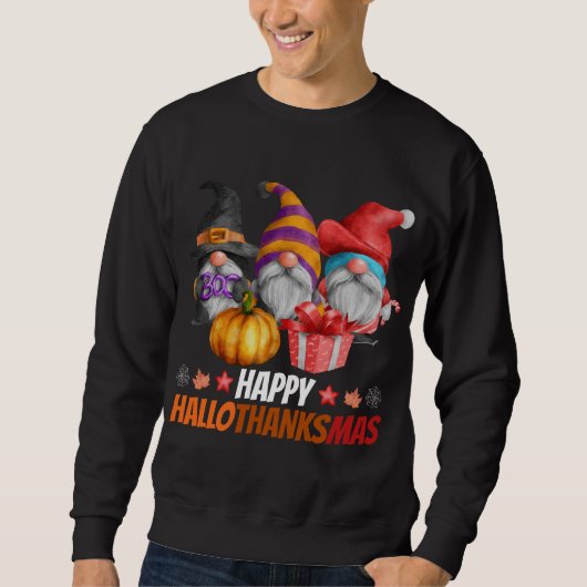 Sweatshirt Drôle Hallothanksmas Gnomes Hallothanksmas Happy (Devant)