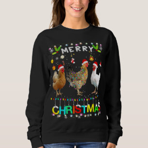 Sweatshirt Drôle Joyeux poulet de Noël Santa Hat Lights Xma