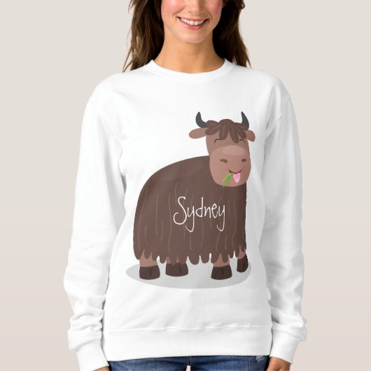 Sweatshirt Drôle joyeux yak mangeant de l'herbe dessin d'illu (Devant)