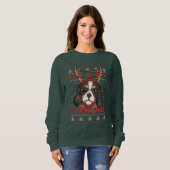 Sweatshirt Drôle laide de Noël Swete Dog Deer Antler (Devant entier)