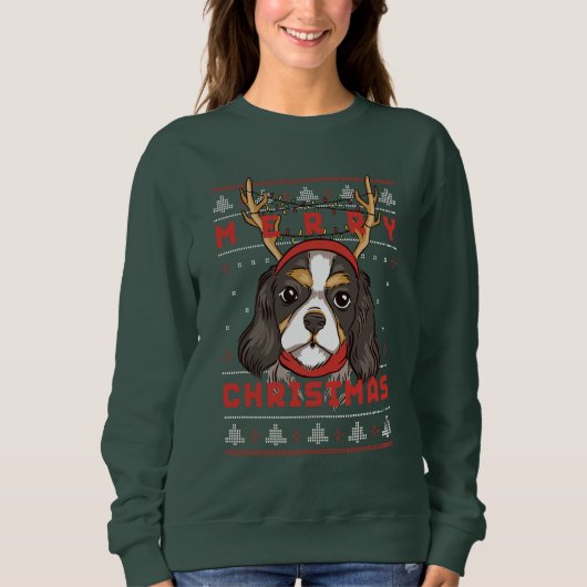 Sweatshirt Drôle laide de Noël Swete Dog Deer Antler (Devant)