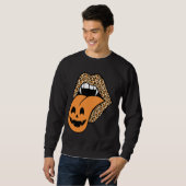 Sweatshirt Drôle Lèvres Léopard Citrouille Graphisme Hallween (Devant entier)