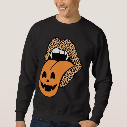 Sweatshirt Drôle Lèvres Léopard Citrouille Graphisme Hallween (Devant)