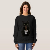 Sweatshirt Drôle mignon café de chat noir en colère (Devant entier)