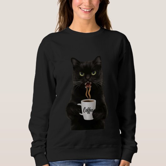 Sweatshirt Drôle mignon café de chat noir en colère (Devant)