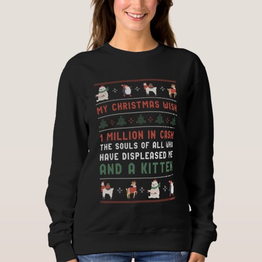 Sweatshirt Drôle moche Noël Sweater Amoureux des chats Souhai (Devant)