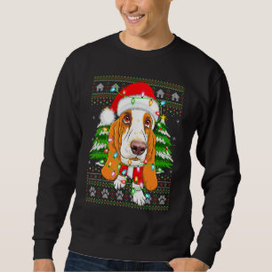 Sweatshirt Drôle Noël Éclairage Laide Père Noël Basset Hound