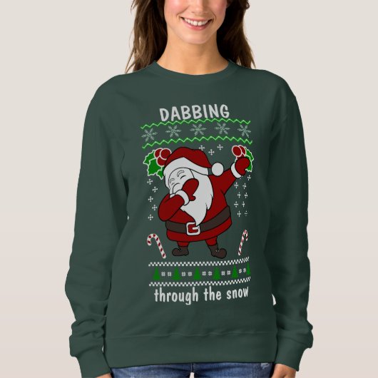 Sweatshirt Drôle Père Noël Dabbing À Travers Le Noël De Neige (Devant)