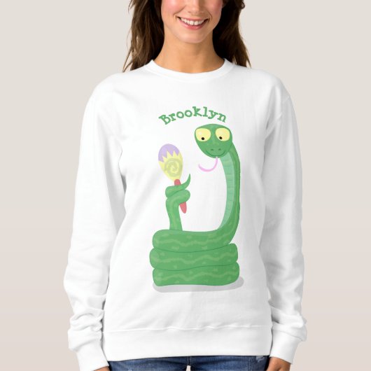 Sweatshirt Drôle serpent vert avec caricature maraca (Devant)