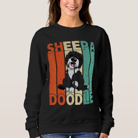 Sweatshirt Drôle Sheepadoodle Black Poodle Retro Doodle (Devant)
