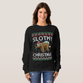Sweatshirt Drôle Slothy Noël Santa Hat Ugly (Devant entier)
