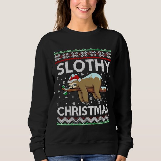 Sweatshirt Drôle Slothy Noël Santa Hat Ugly (Devant)