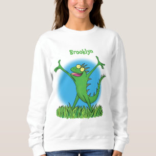 Sweatshirt Drôle vert souriant animé lézard d'iguane