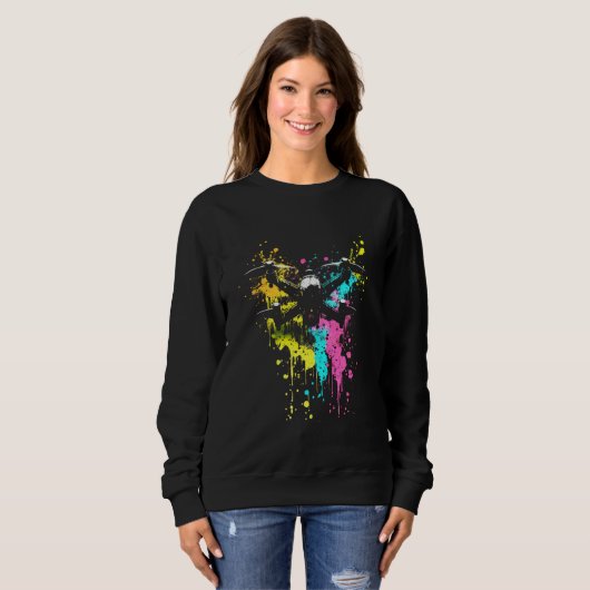 Sweatshirt Drone Splash Quadrocopter Drone Pilot Retro Drone (Devant entier)