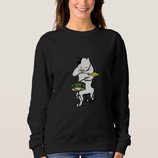 Sweatshirt Drum Set Animal Drummer Cat Lover Funny Music Kitt (Devant)