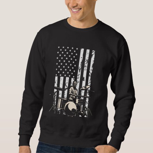 Sweatshirt Drummer Drum Set Drums USA Drapeau américain Drumm (Devant)