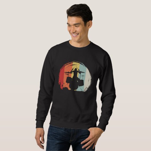 Sweatshirt Drummer Retro 60s 70s Style Drum Set (Devant entier)