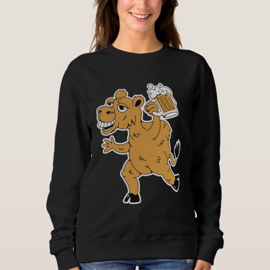 Sweatshirt Drunk brown camel with beer for party holidays (Devant)