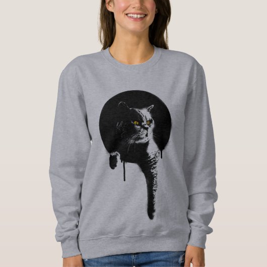 Sweatshirt du chat des femmes : Pochoir "traînant (Devant)