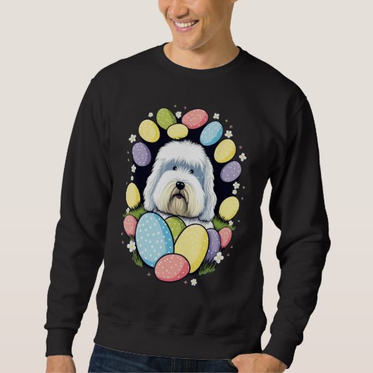 Sweatshirt Easter Bobtail Bunny Eggs Dog on Easter Old Englis (Devant)