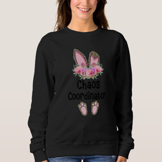 Sweatshirt Easter Bunny Ear Enseignant Leopard Chaos Coordonn (Devant)